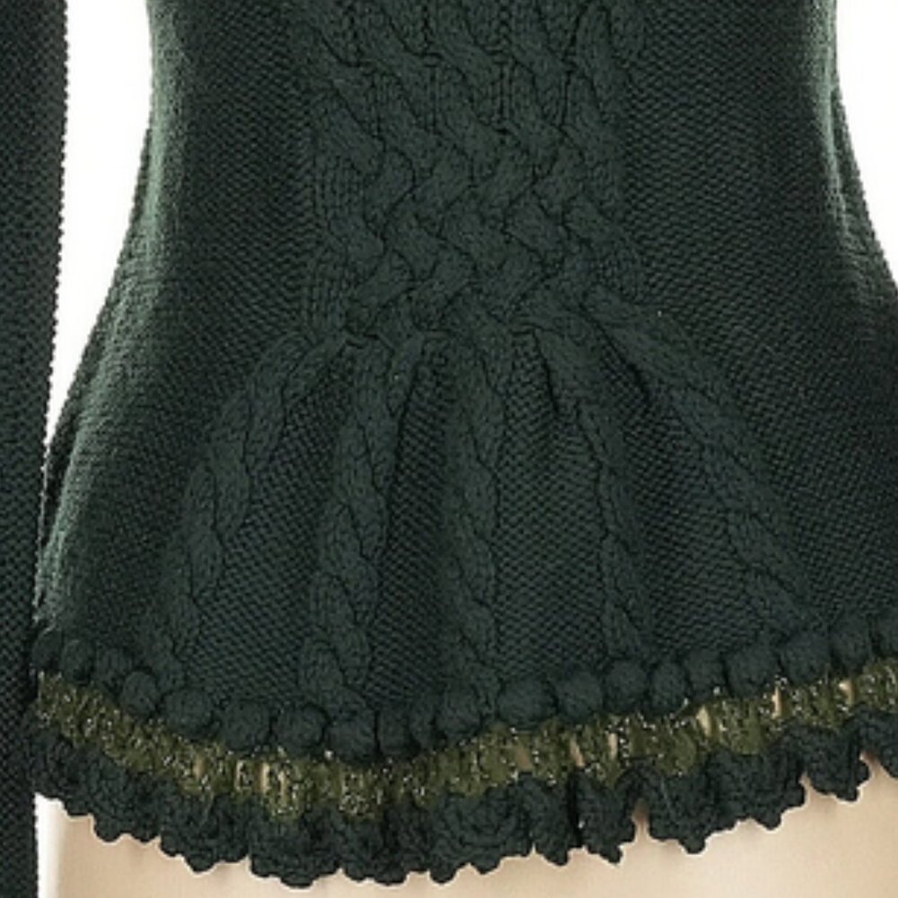 🌿 Carlisle Forest Green Merino Wool Fairycore Cardigan | Knit Flower Appliqué S - Picture 6 of 13